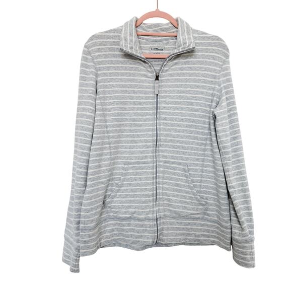 L.L. Bean Jacket Womens Med Gray Sweats Striped Full Zip Classic Casual Preppy - Picture 1 of 4